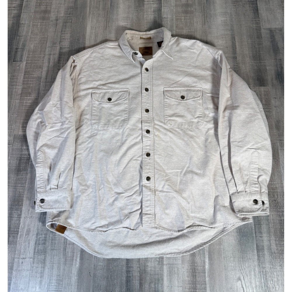 St Johns Bay Mens XL Heavyweight Chamois Cloth Shirt Oatmeal Cotton Button Down